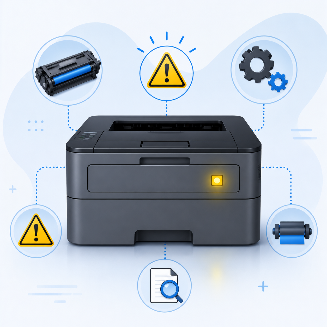Máy in Brother HL-L2321D báo đèn vàng toner