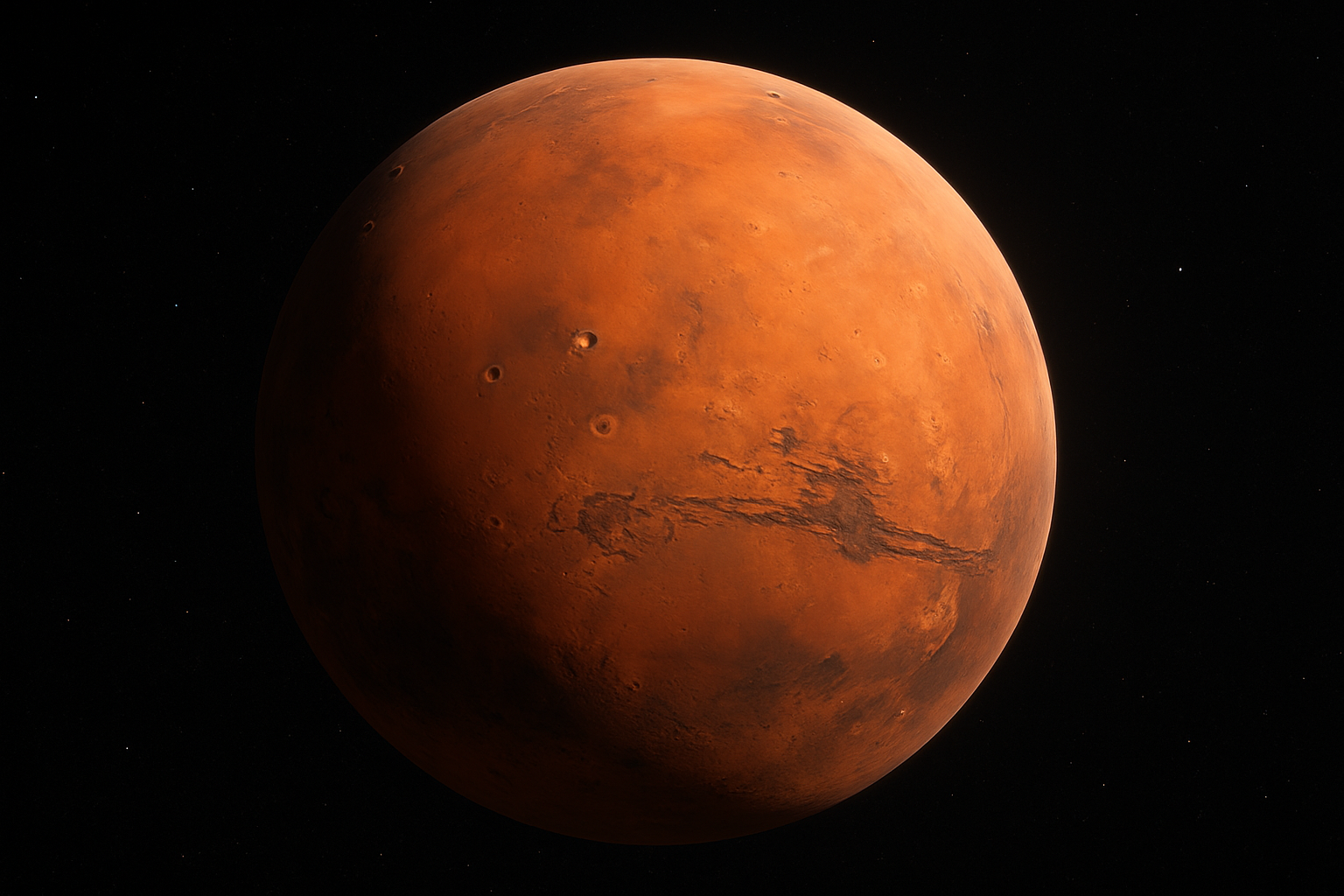 செவ்வாய் Create a realistic image of a close-up view of the planet Mars showing its distinctive reddish-orange surface with visible craters, terrain features, and atmospheric haze, set against the deep black space background with distant stars, capturing the fundamental essence and characteristics of Mars as viewed from space, with soft natural lighting that highlights the planet
