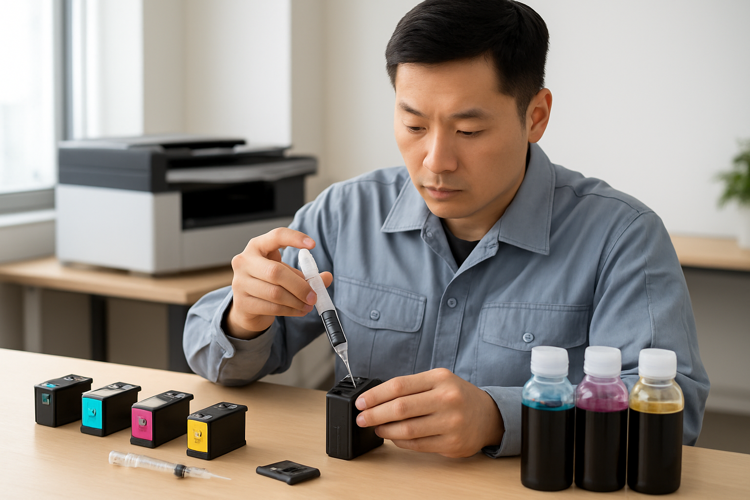 Đổ mực máy in tại đường Hoàng Quốc Việt bởi công ty Phương Đông