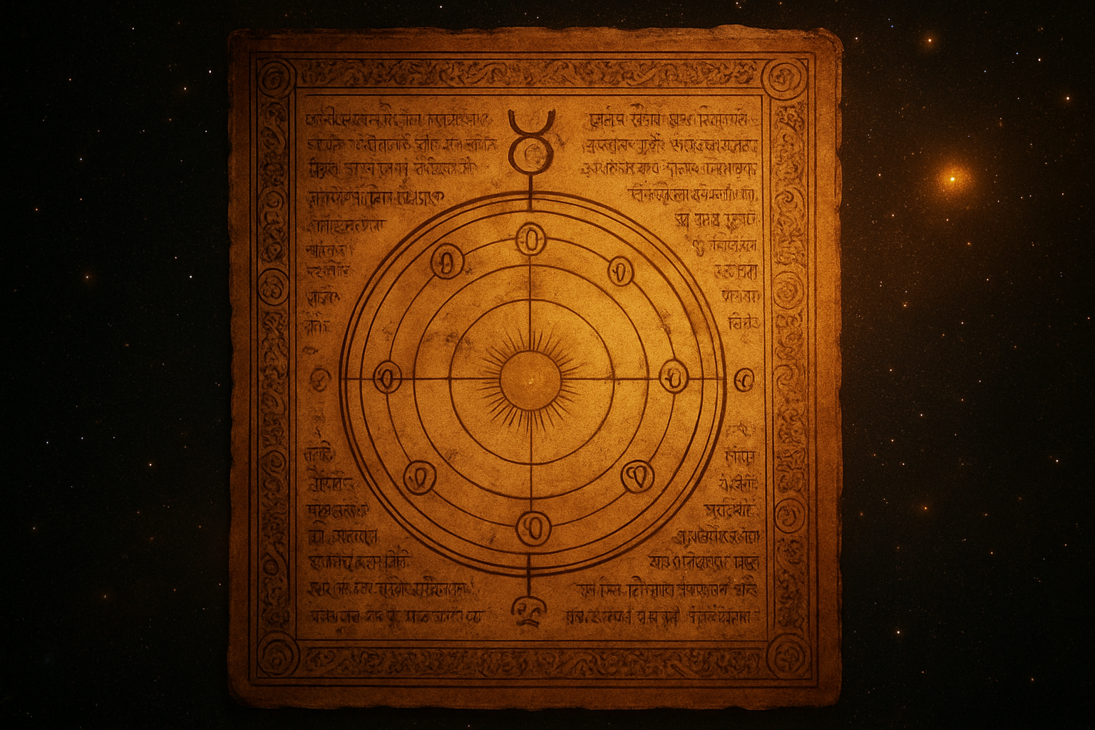 Create a realistic image of an ancient astronomical chart or manuscript showing Mercury