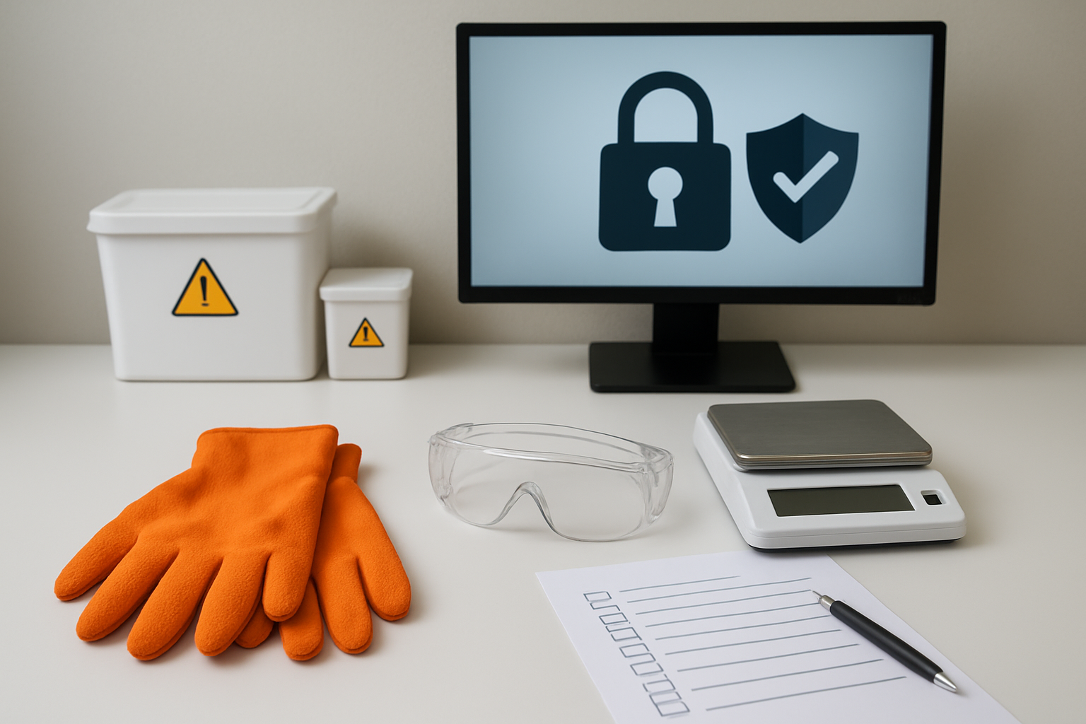 5 Best Places to Buy 1P LSD Online USA with Discreet Shipping and Quality Guarantee - Psychedelic Today Create A Realistic Image Of A Clean, Organized Workspace With Safety Equipment Including Protective Gloves, Safety Goggles, And A Digital Scale On A White Laboratory Table, With A Computer Screen Showing Secure Browsing Symbols, Proper Storage Containers With Safety Labels, And A Checklist Document Nearby, All Set In A Well-Lit Indoor Environment With Neutral Background, Conveying A Professional And Cautious Atmosphere, Absolutely No Text Should Be In The Scene.