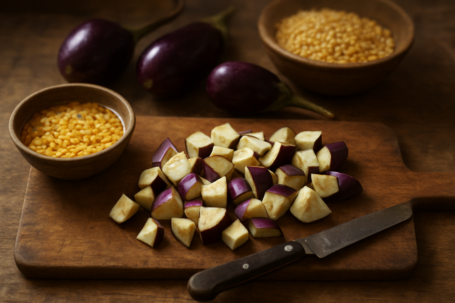 Preparing the Brinjal and Dal the Right Way