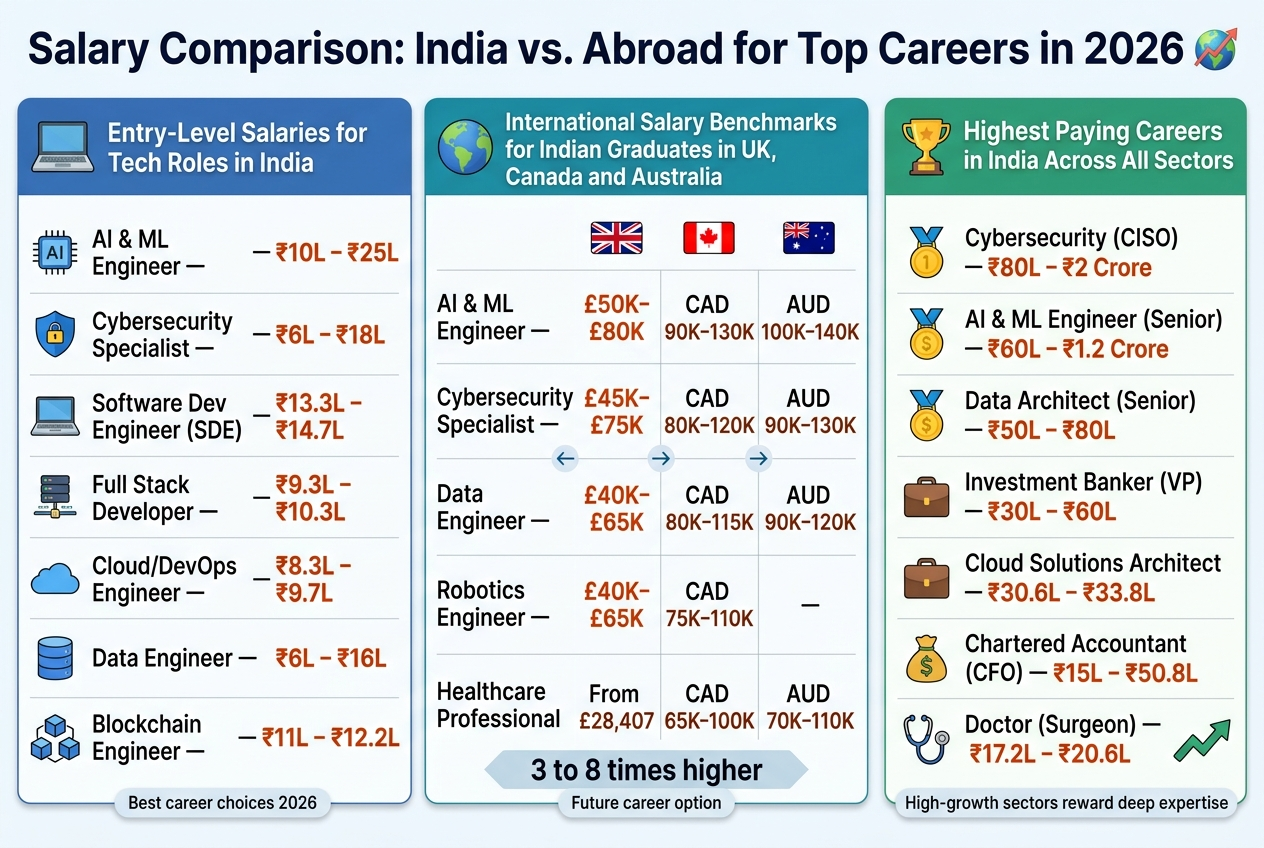 Salary Comparison: India vs. Abroad for Top Careers in 2026