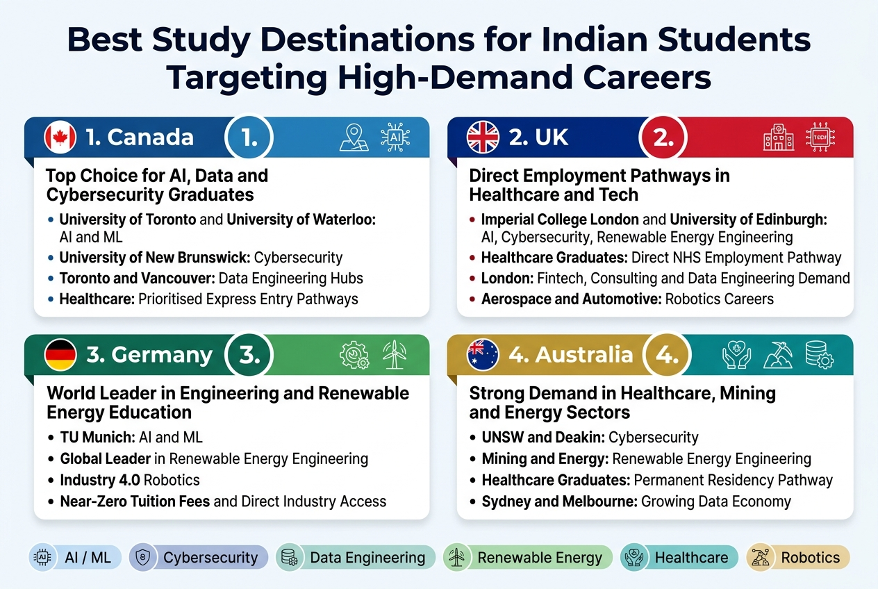 Best Study Destinations for Indian Students Targeting High-Demand Careers