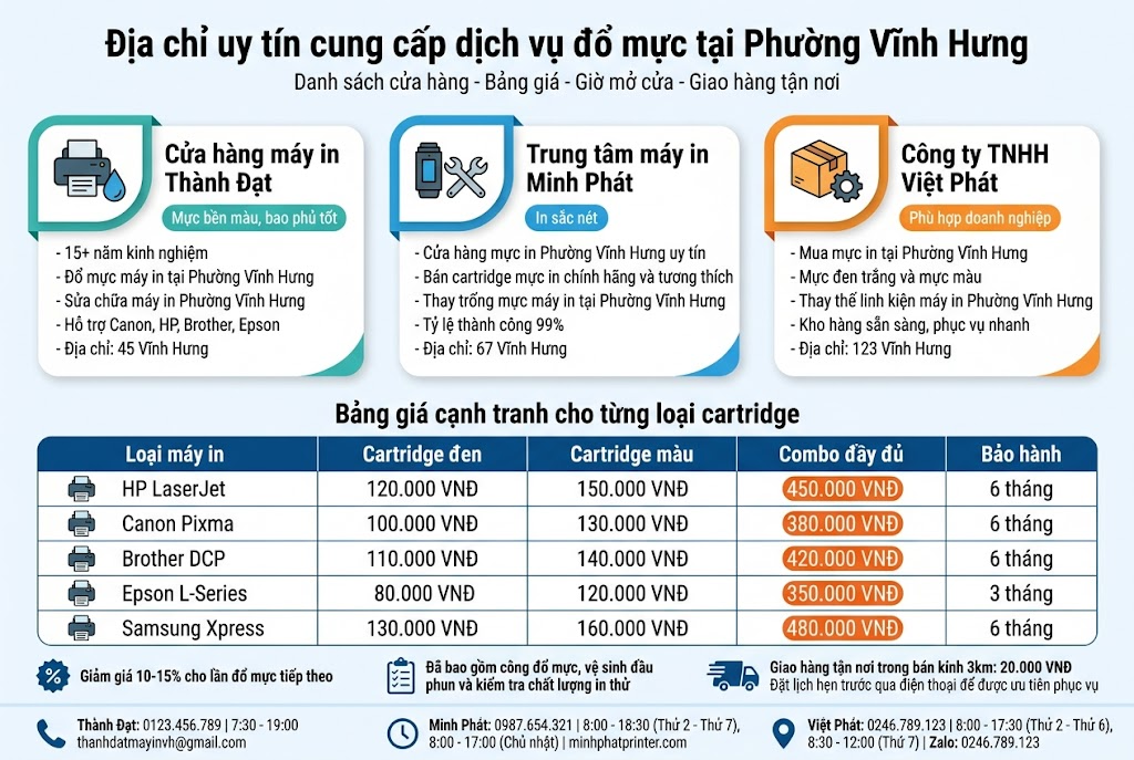 Đổ mực máy in tại Phường Vĩnh Hưng dịch vụ uy tín