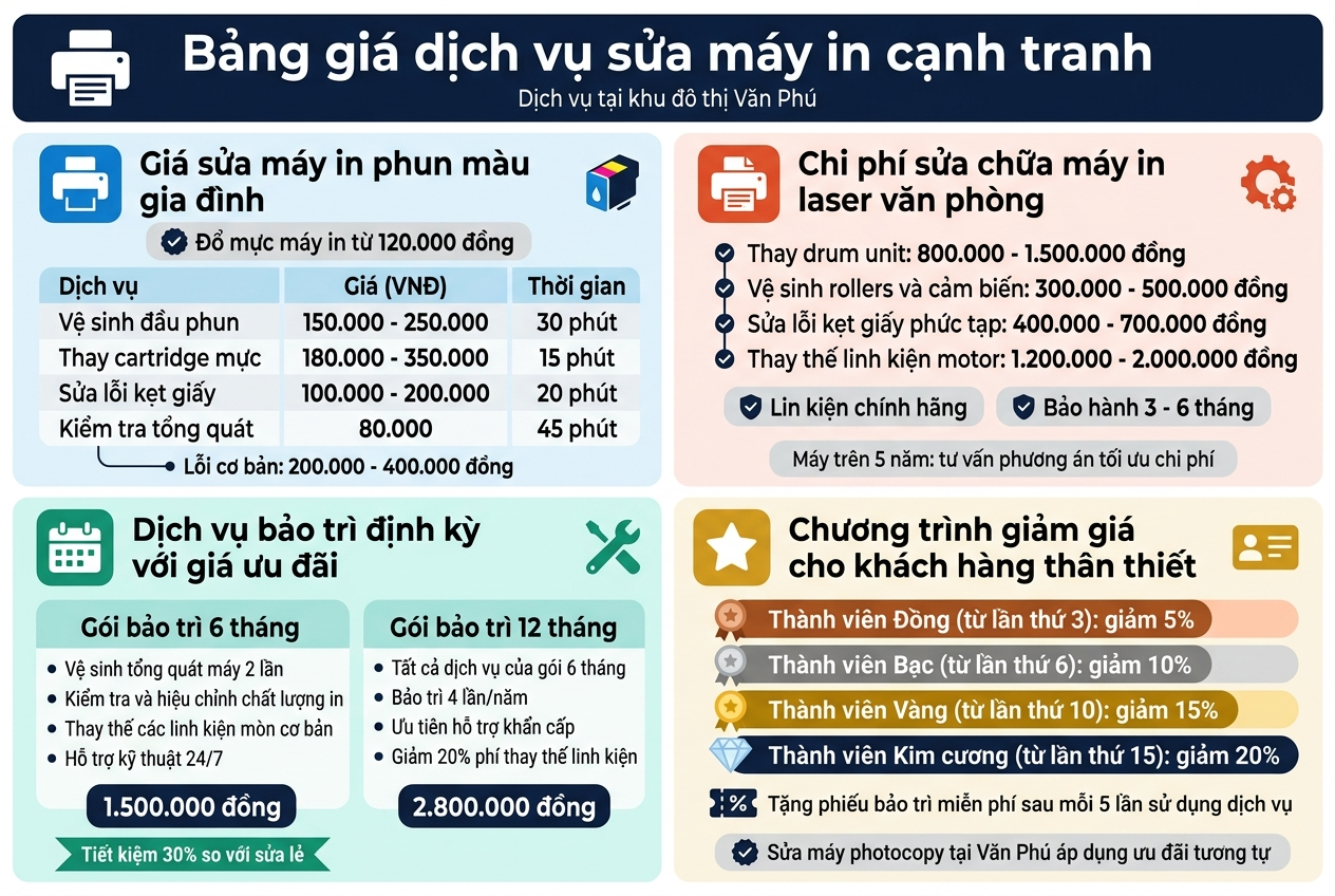 Sửa máy in tại Văn Phú Hà Nội bảng giá ưu đãi