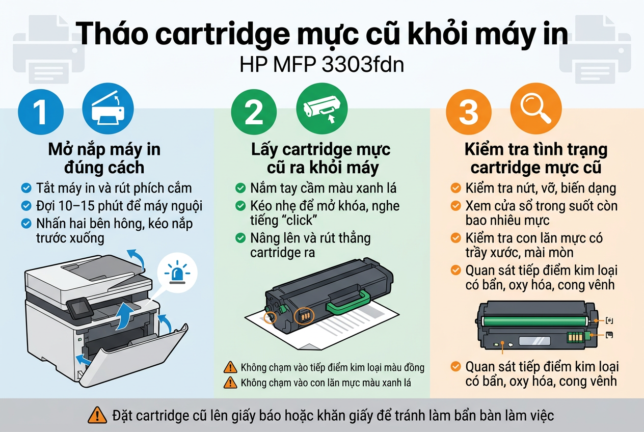 Đổ mực máy in HP MFP 3303fdn dịch vụ tận nơi
