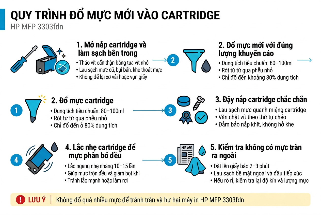 Đổ mực máy in HP MFP 3303fdn mực in siêu mịn
