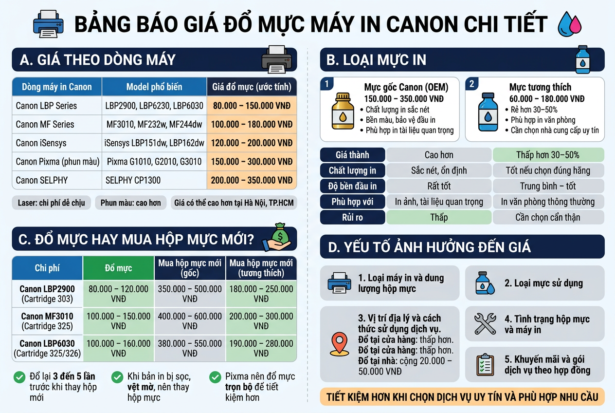 Báo giá đổ mực máy in Canon