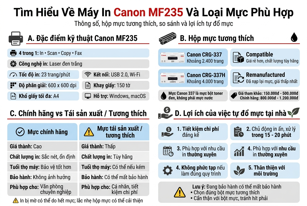 Hướng Dẫn Đổ Mực Máy In Canon MF235 Chi Tiết