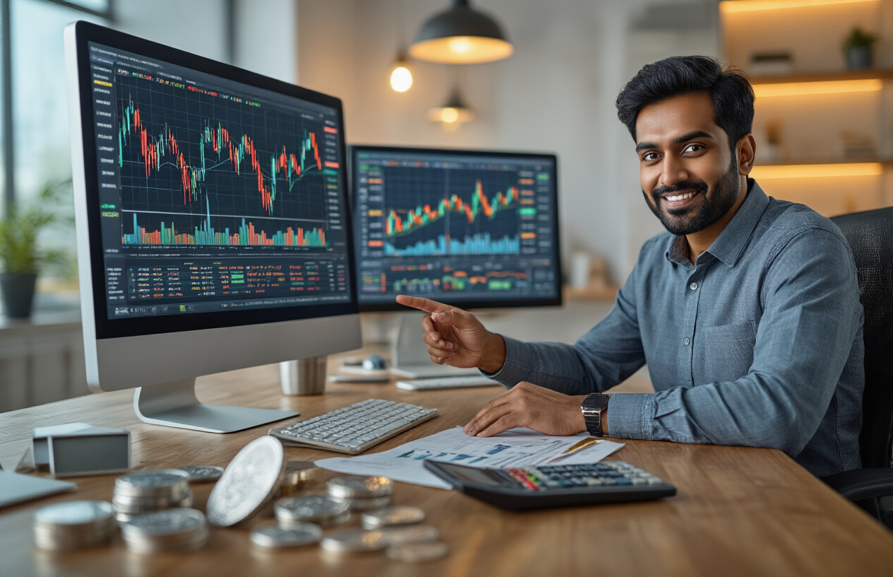 Your task is to craft a detailed, descriptive image prompt that will guide AI image generators to create a realistic image that represents the given blog section heading, considering the context of the blog post title.Here are the details:
1. Blog post title: "Practicality Check: Physical Silver vs. Silver ETFs in india"
2. Blog section heading: "सिल्वर ETFs की पूर्ण जानकारी"Guidelines:
1. Identify the key elements required to represent the section image. Consider the following aspects:Subjects (people, objects, or places), Complementary elements, Background, Mood, Actions/activities, Scene & Lighting.
2. Specify people or persons only if required. When mentioning people as subjects, always include their race (e.g., white, black) and gender (e.g., male, female).
3. Include only relevant and necessary details. Do not make the prompt too complicated.
4. Ensure the prompt is concise yet comprehensive, providing all necessary details to generate an image that accurately represents the blog section.
5. Strictly avoid including text within the images. Add this to the prompt 'Absolutely NO text should be in the scene.'
6. Remember that AI image generators will draw anything specified in the prompt.Output Instructions:
1. Start the prompt with "Create a realistic image of..." to ensure the generated image has a realistic style.
2. Write the entire image prompt in a single line without any line breaks.
3. Do NOT add any introductory or conclusive lines before or after the image prompt.
4. Provide only one image prompt, and regardless of the title or outline language, the image prompt should always be in English.