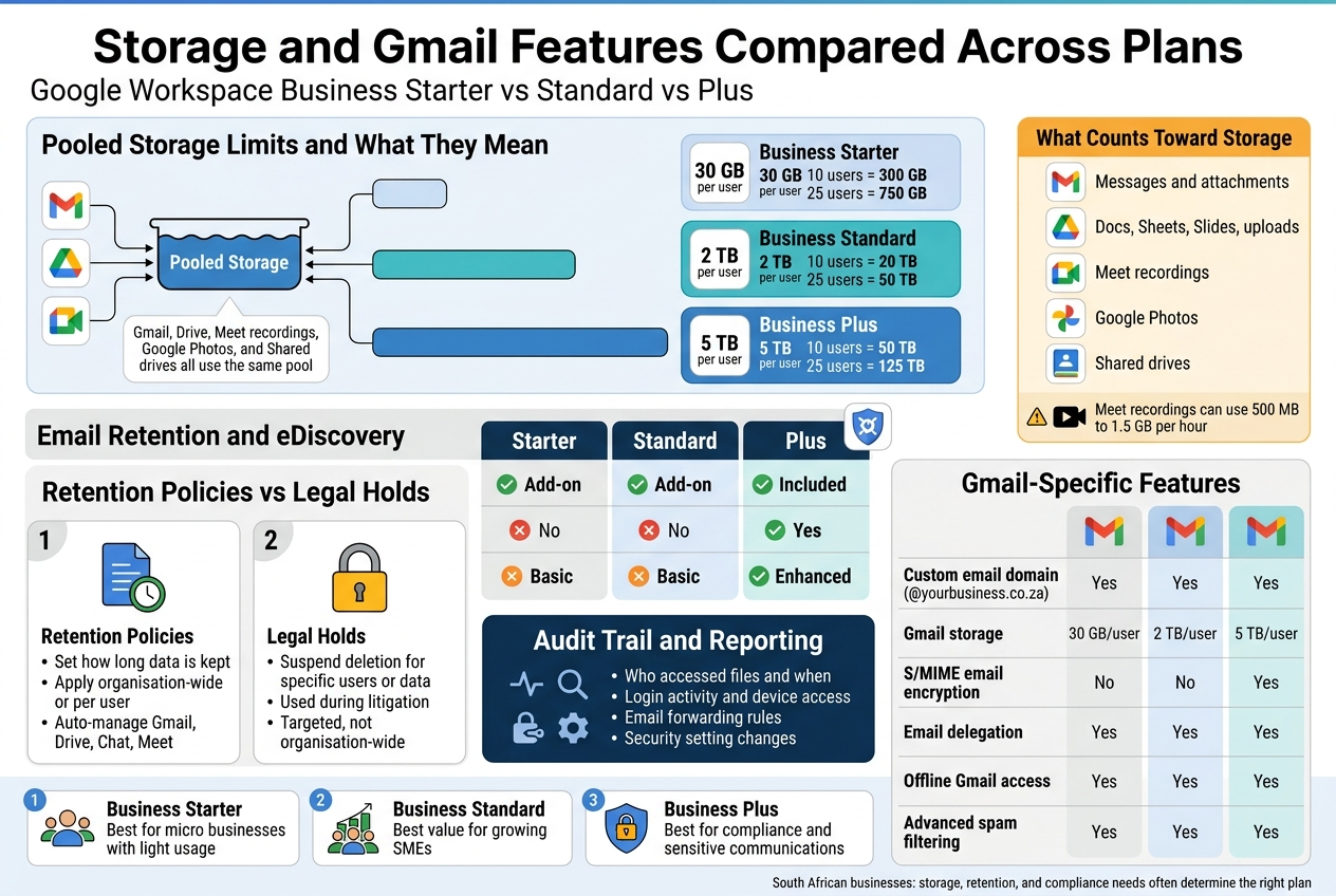 Storage and Gmail Features Compared Across Plans