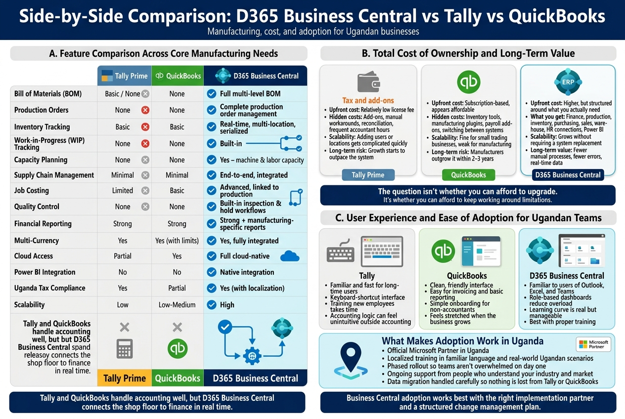 Side-by-Side Comparison: D365 Business Central vs Tally vs QuickBooks