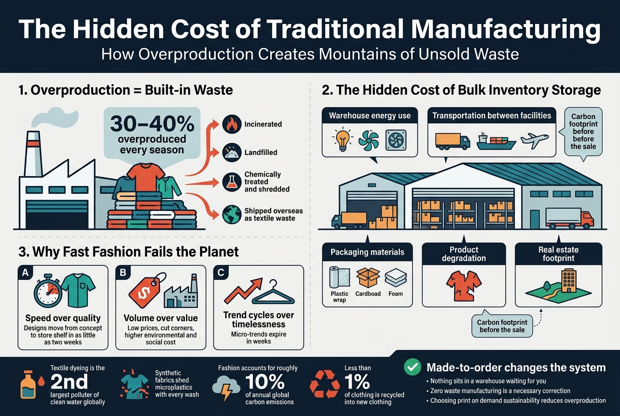Overproduction and Unsold Clothing Waste Overproduction and unsold clothing waste in traditional fashion manufacturing