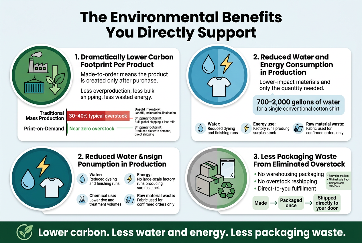 Lower Carbon Footprint Production Lower carbon footprint achieved through made-to-order clothing production