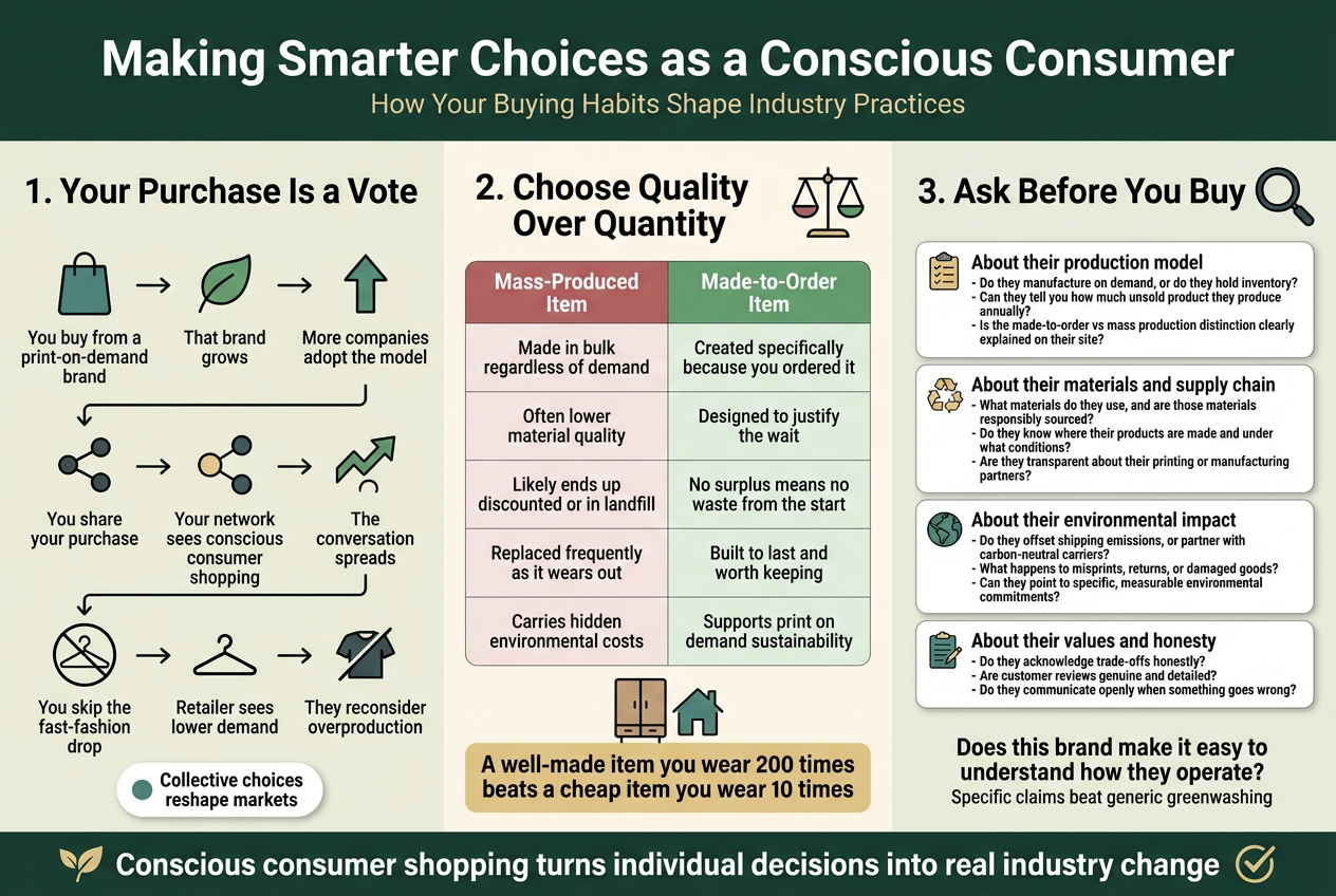 Conscious Consumer Choice Conscious consumer choosing sustainable made-to-order clothing