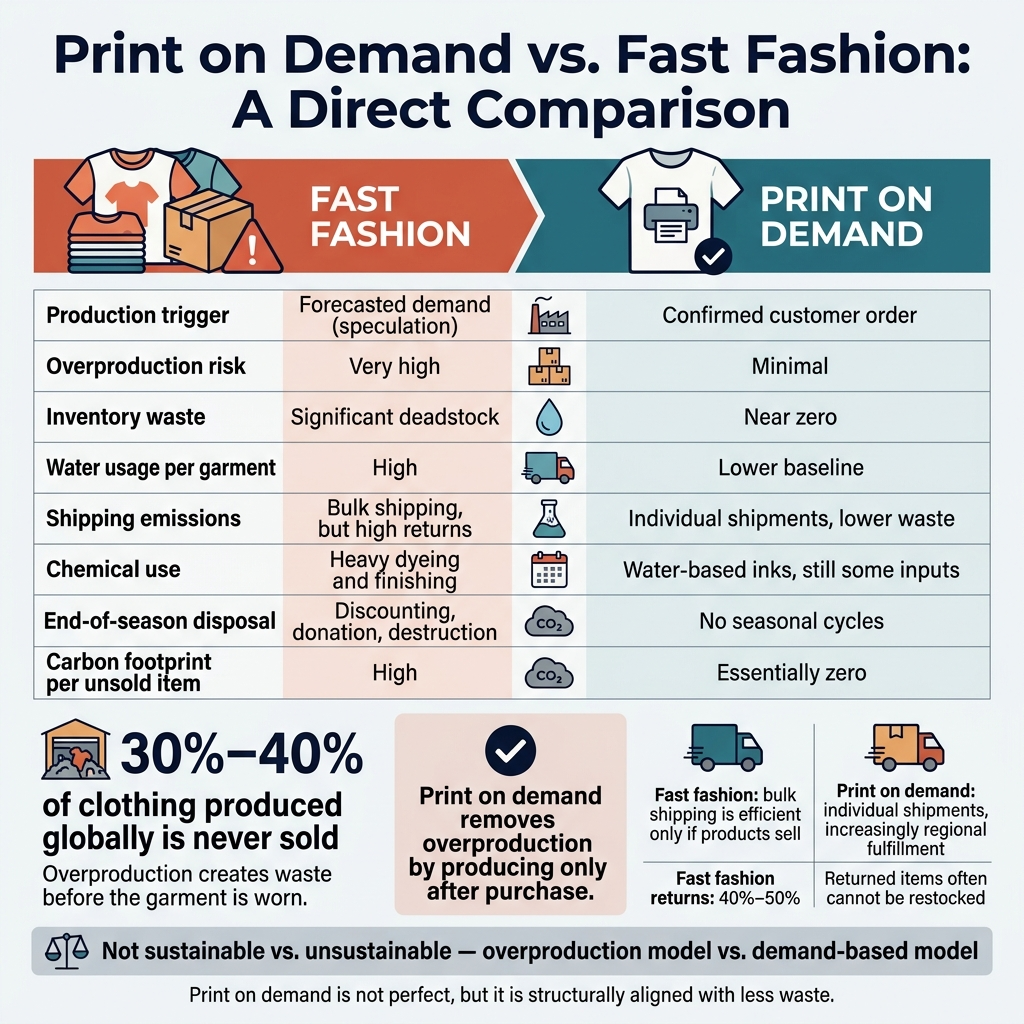 Print on Demand vs Fast Fashion Waste Comparing print on demand clothing waste to fast fashion waste