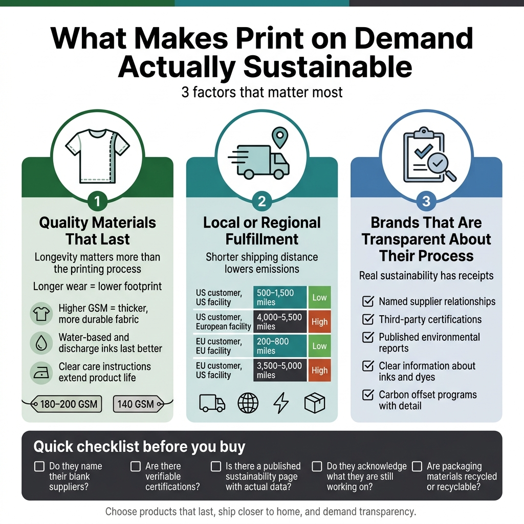Quality Materials in Print on Demand Clothing Quality, long-lasting materials used in sustainable print on demand clothing