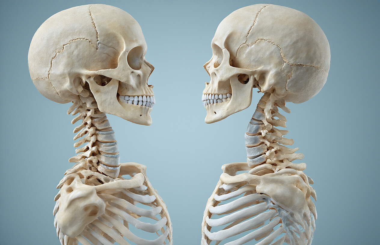 Create a realistic image of a detailed anatomical illustration showing the human cervical spine from a side profile view, displaying the seven neck vertebrae with visible degenerative changes including bone spurs, narrowed disc spaces, and cartilage wear, set against a clean medical background with soft, clinical lighting that highlights the bone structure and joint deterioration, featuring a cross-sectional view that clearly shows the progression of cervical spondylosis development in the neck region, with anatomical accuracy showing the natural curve of the cervical spine and areas of inflammation or degeneration, absolutely NO text should be in the scene.