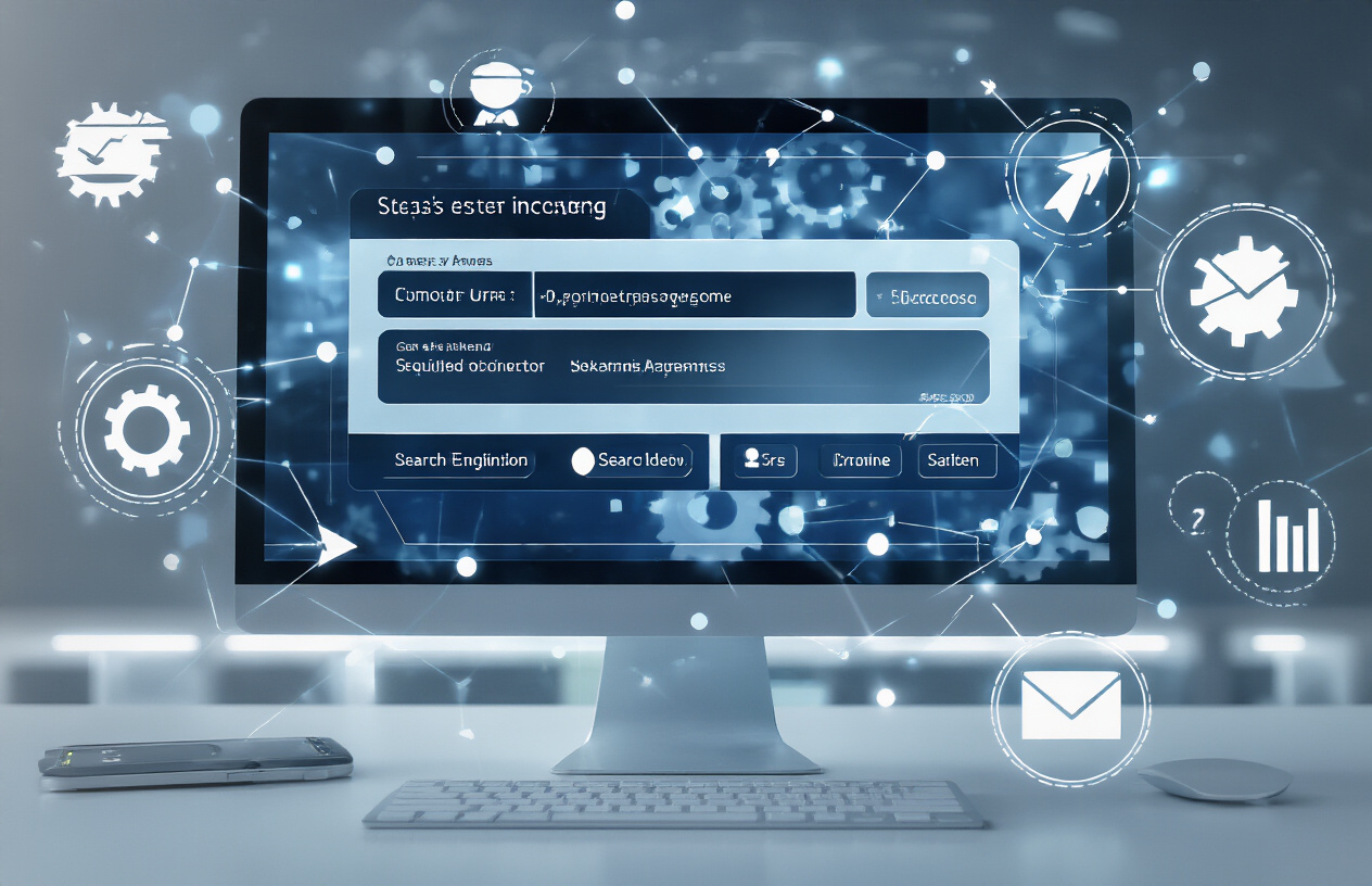 How Do Local SEO Agencies Use Rapid URL Indexer for Faster Indexing 4 Create a realistic image of a modern computer screen displaying a sleek web interface with URL submission fields and indexing progress indicators, surrounded by digital network connection lines and search engine crawler icons floating in a clean tech environment, with soft blue and white lighting creating a professional atmosphere, showing gears and arrows symbolizing the automated indexing process in the background, absolutely NO text should be in the scene.