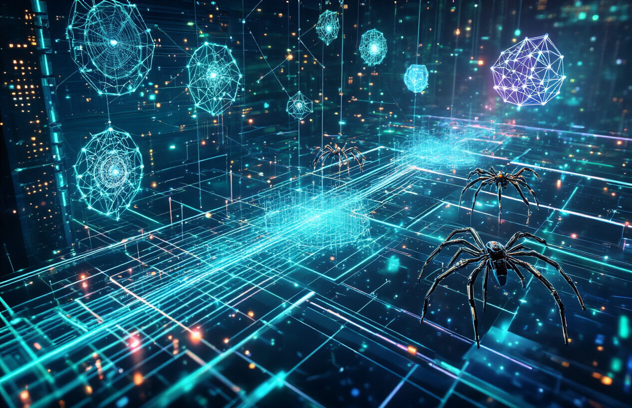 How To Indexing in SEO Rapid URL Indexer For Quick Results? Better 9 Idea 4 Create a realistic image of a futuristic digital visualization showing the inner workings of search engine crawling with glowing data pathways, web crawler bots represented as small luminous particles moving through interconnected network nodes, server farms with blinking lights in the background, holographic data streams flowing between multiple computer servers, cool blue and green lighting creating a high-tech atmosphere, complex algorithm visualizations floating in mid-air as translucent geometric patterns, and mechanical spider-like web crawlers navigating through a three-dimensional web structure, absolutely NO text should be in the scene.
