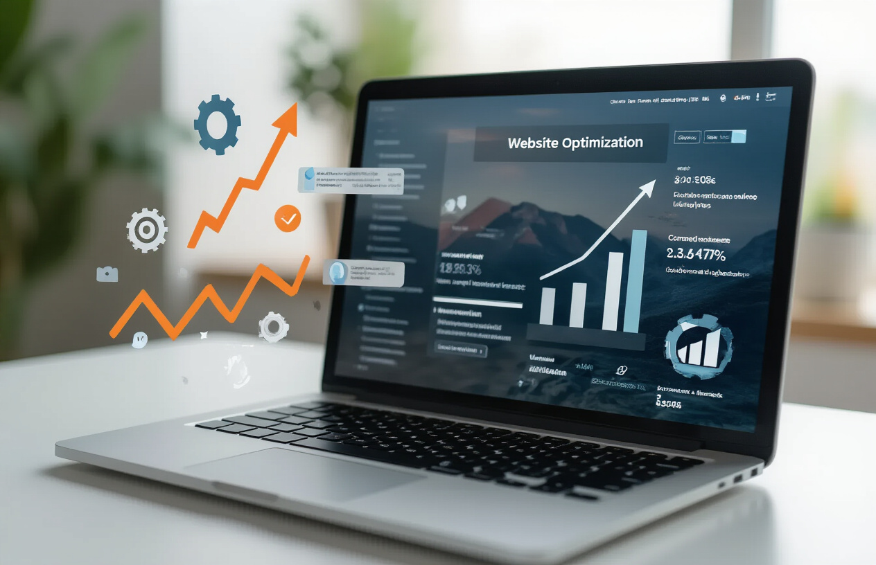 Should SEO Allow Post Comments or Not – A Complete Guide for Website Owners 4 Create a realistic image of a modern laptop computer displaying a website interface with visible comment sections and engagement metrics, surrounded by upward trending arrow graphics and optimization symbols like gear icons and chart elements, set on a clean white desk with soft natural lighting from the side, conveying a professional and positive atmosphere about website optimization benefits, absolutely NO text should be in the scene.