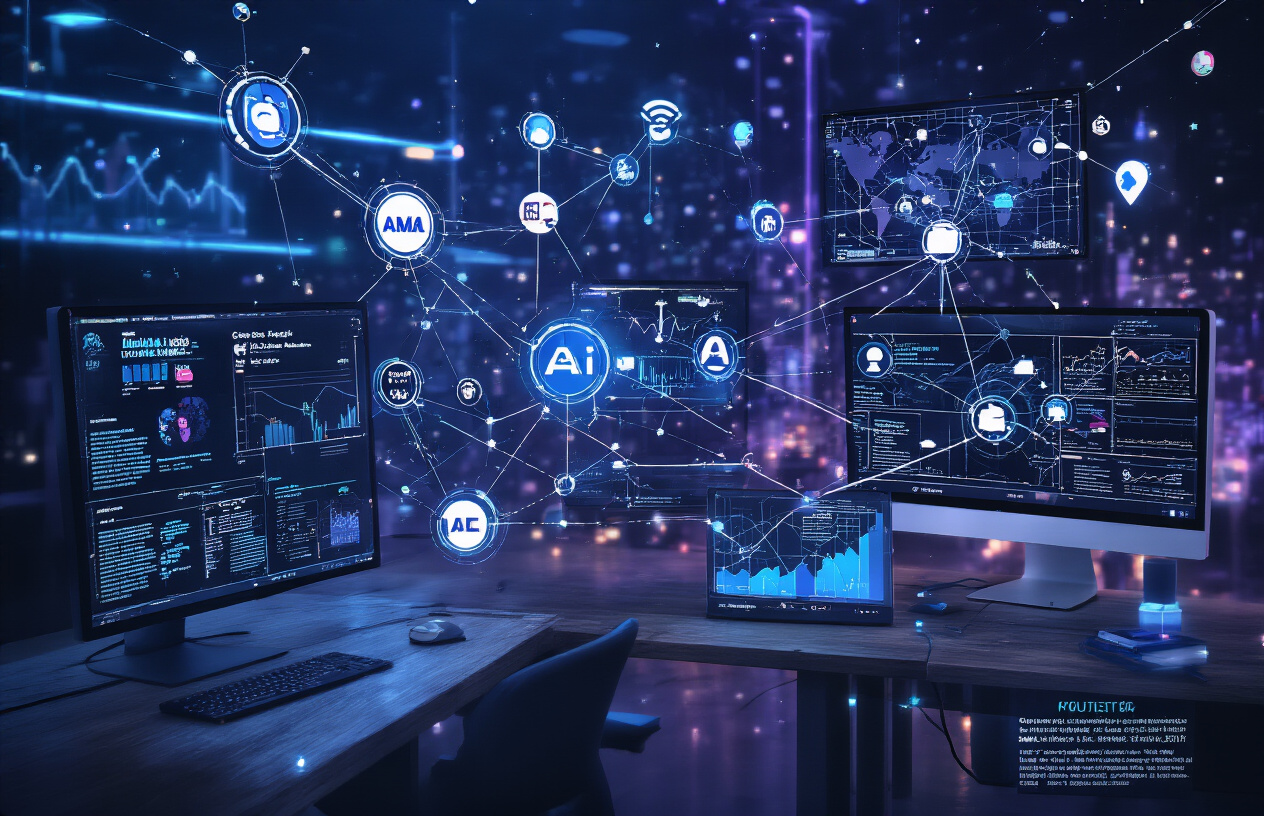 Visualization of mapping a brand’s footprint across different LLM platforms using interconnected AI data nodes.