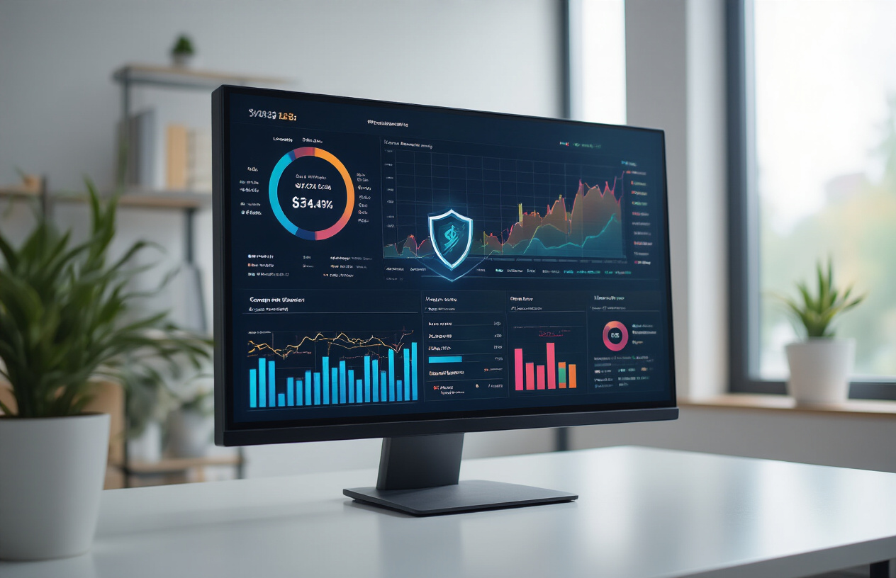 Business analytics dashboard tracking profits and expenses automatically.