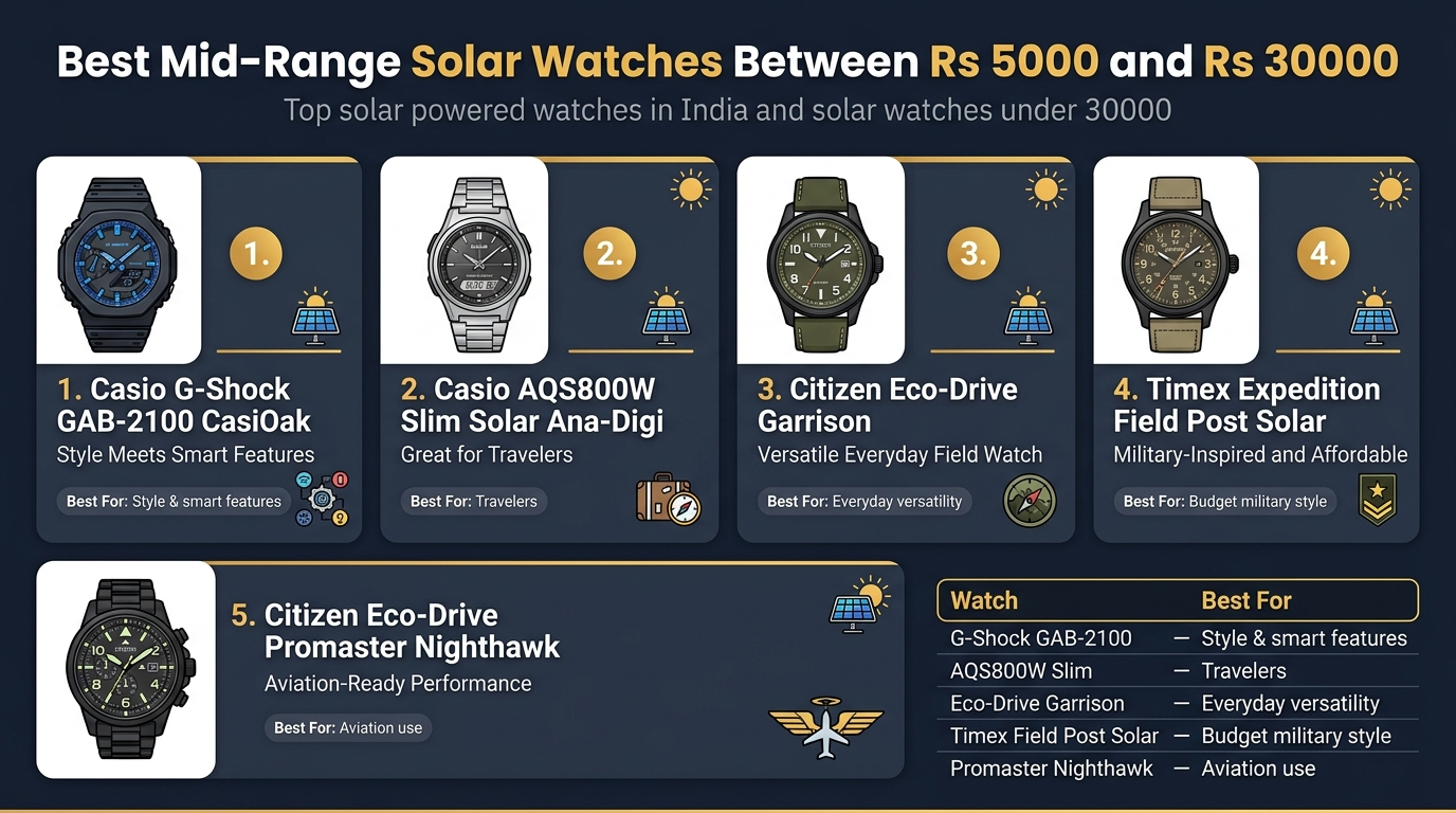 Best Mid-Range Solar Watches Between Rs 5000 and Rs 30000