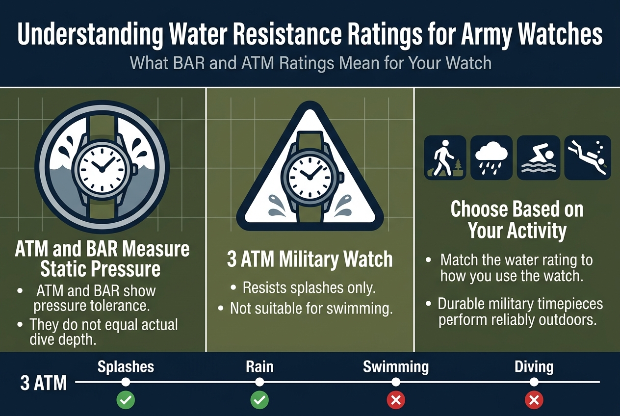 Understanding Water Resistance Ratings for Army Watches