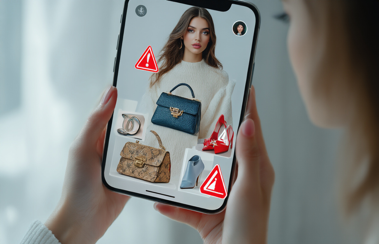 fashion influencer's social media post with warning symbols