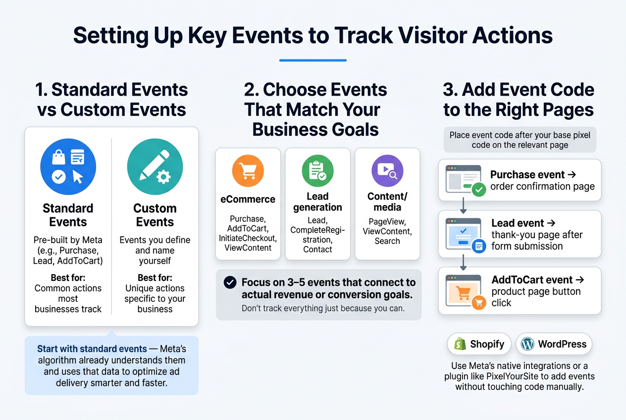 Meta Pixel setup guide showing Facebook and Instagram ad conversion tracking on a website