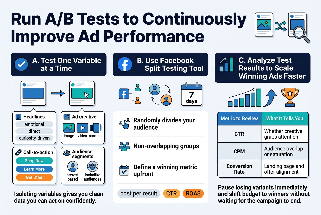 How to Reduce Facebook Ad Costs: 10 Proven Strategies, Run A/B Tests to Continuously Improve Ad Performance