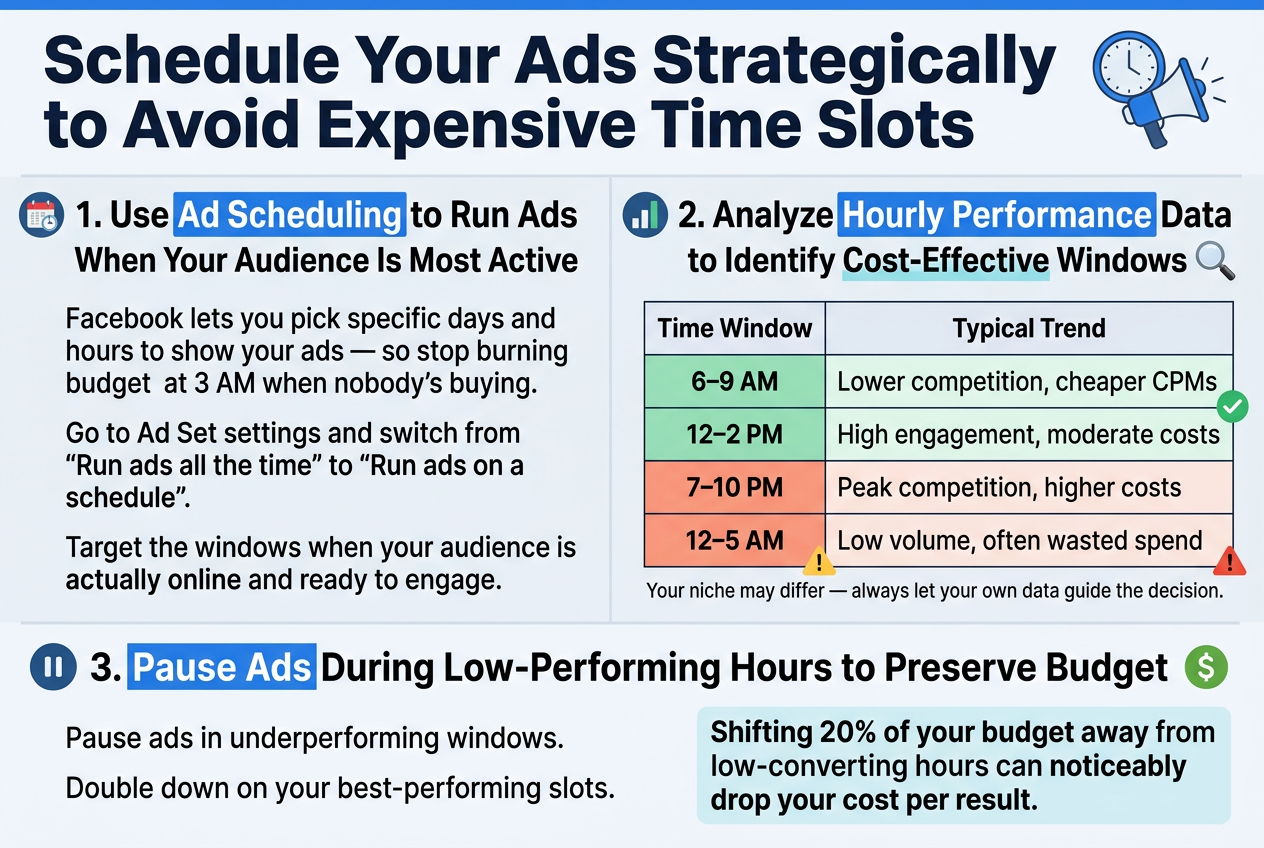 How to Reduce Facebook Ad Costs: 10 Proven Strategies, Schedule Your Ads Strategically to Avoid Expensive Time Slots