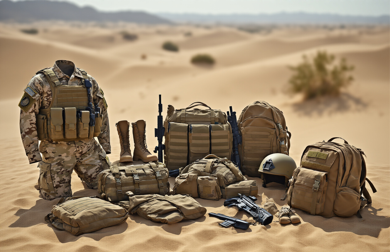 camouflage uniform in desert.
