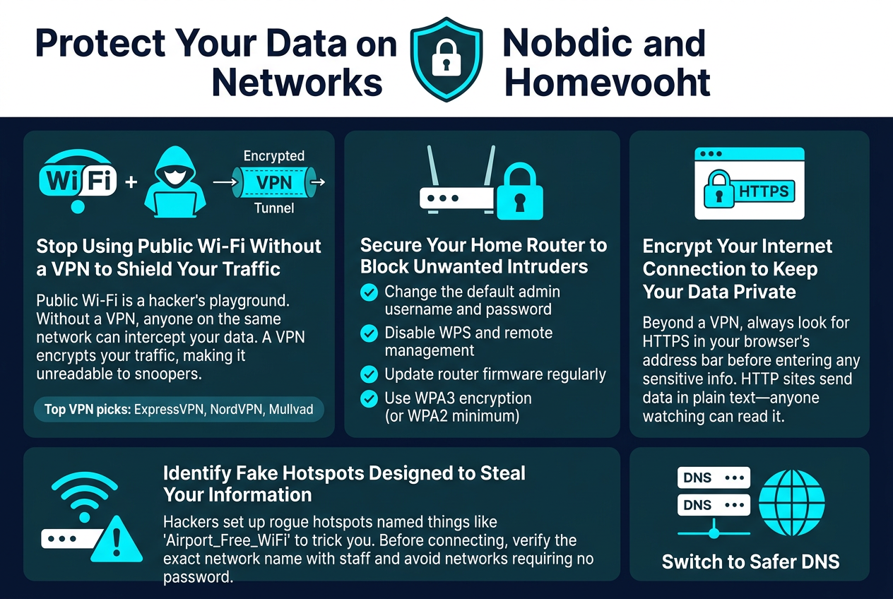 Illustration of securing public Wi-Fi and home network connections