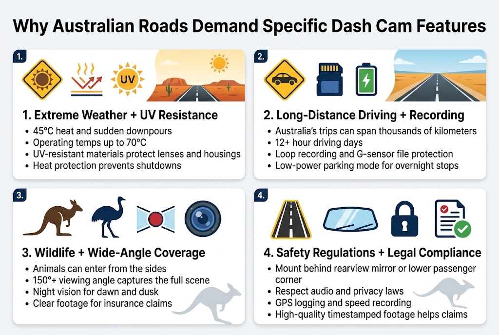 Why Australian Roads Demand Specific Dash Cam Features