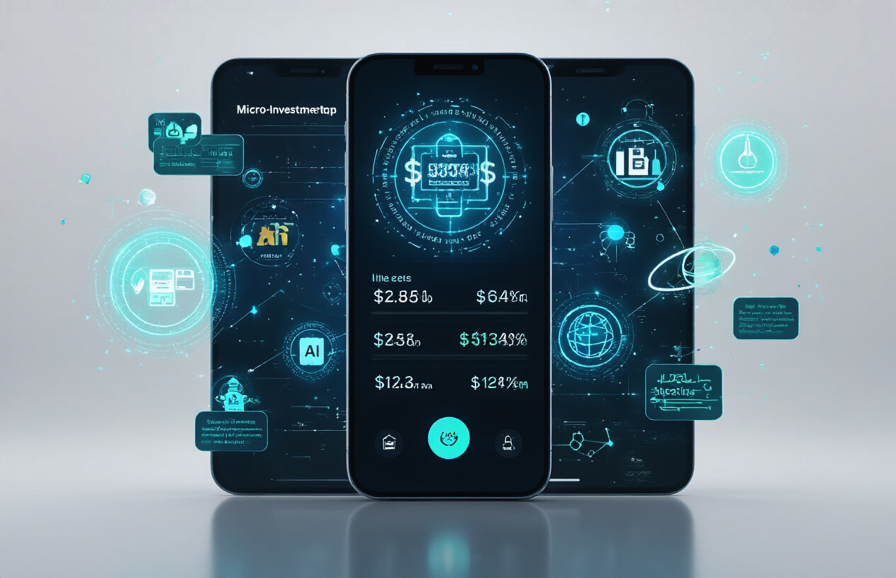 Smartphone app interface displaying micro-investment options for emerging tech.