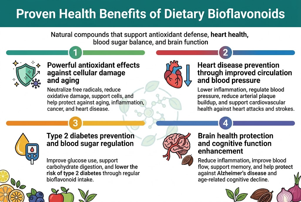 Proven health benefits of dietary bioflavonoids