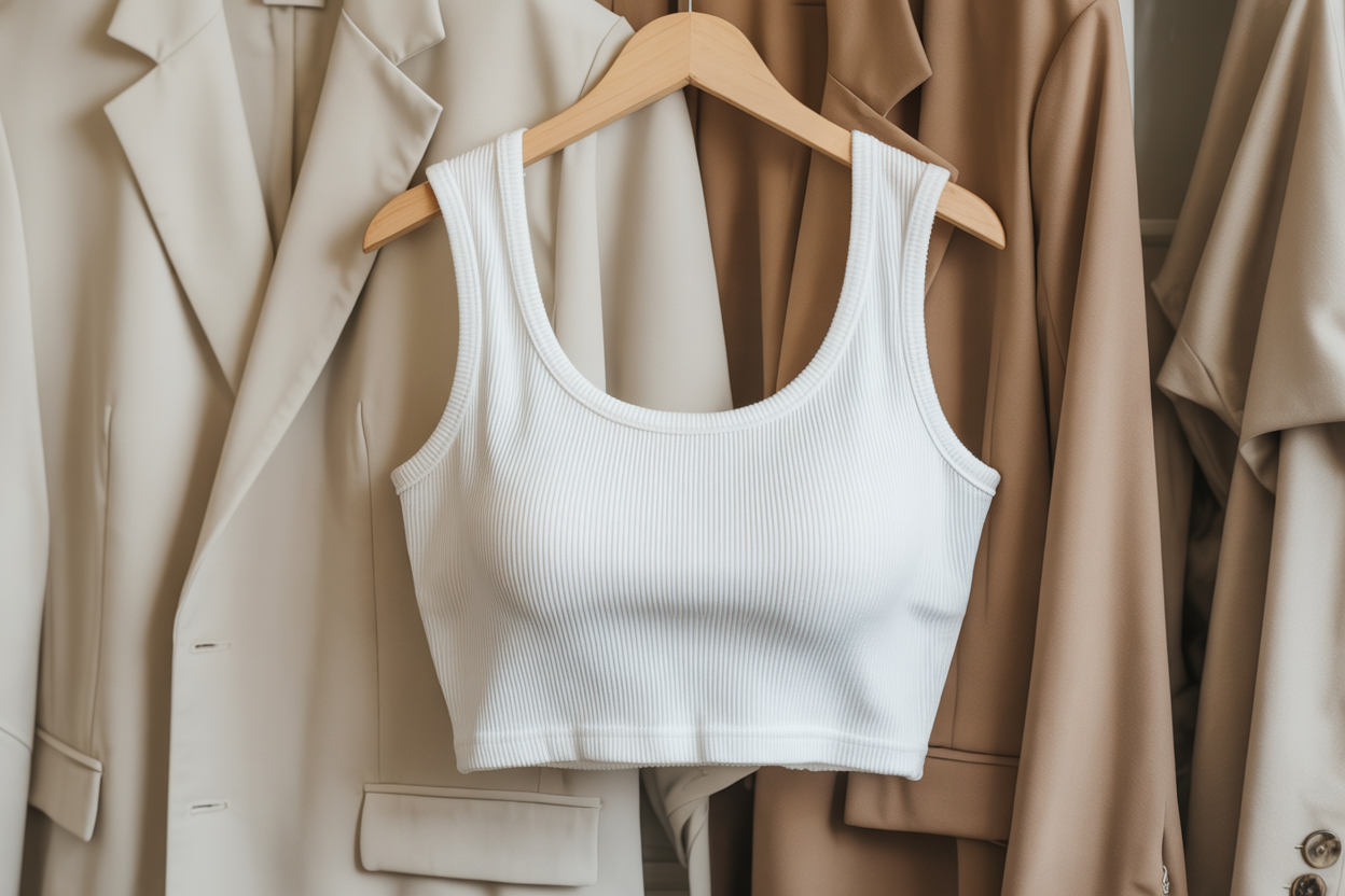 Crop Top for Effortless Layering Crop top styled for effortless layering with a statement piece